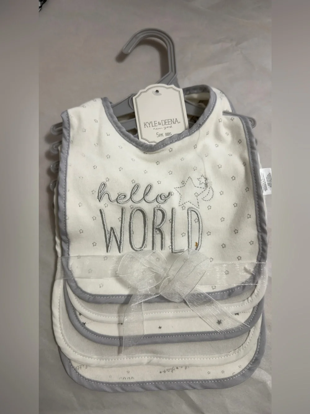Baby Bib Set - 'Hello World' White and Gray